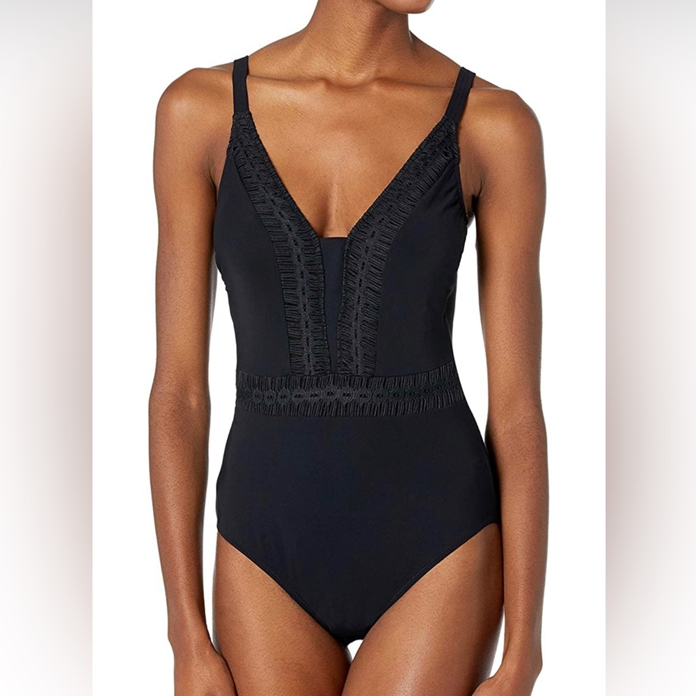 🔥GOTTEX🔥WOMEN’S THICK STRAP V-NECK ONE PIECE SWIMSUIT SIZE 10 NWT - Picture 1 of 2
